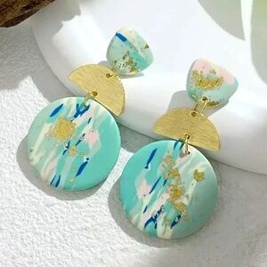 Abstract Marble Light Blue Earrings